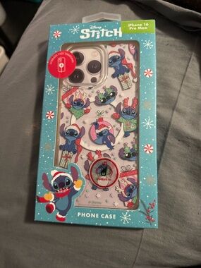 Disney Stitch Holiday Clear iPhone 16 Pro Max Case with Red Ring